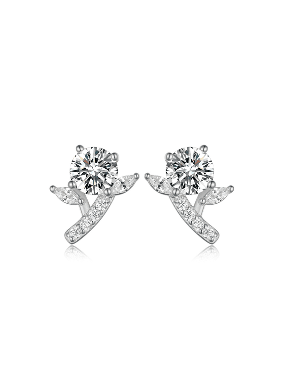 Floral Moissanite Stud Earrings - 5mm Center Stone, 925 Silver 18K Gold Plated, Nature-Inspired Design