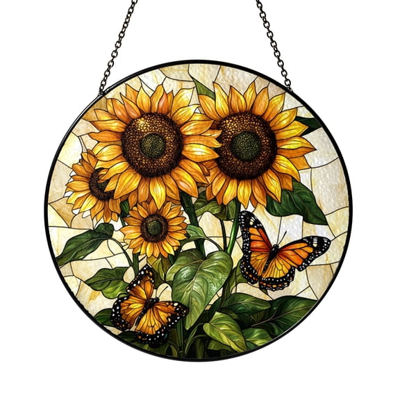 Floral Monarch Window Sun Catcher, Bright Stained Glass Style Hanging Decor, Garden Lover Gift
