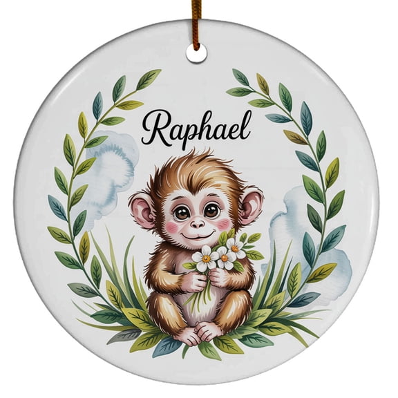 Floral Monkey Christmas Ornament 2025, Cute Baby Animals Christmas Ornament Gifts for Girls Animal Lovers Daughter Sister, Custom Name Text Monkey Christmas Ornaments Tree