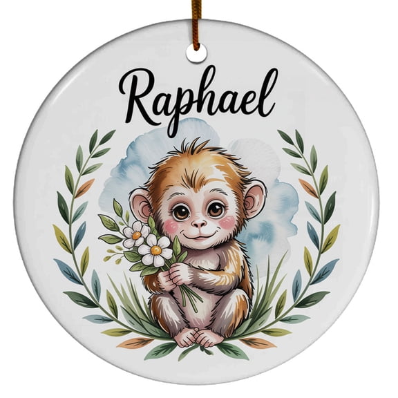Floral Monkey Christmas Ornament 2025, Cute Baby Animals Christmas Ornament Gifts for Girls Animal Lovers Daughter Sister, Custom Name Text Monkey Christmas Ornaments Tree