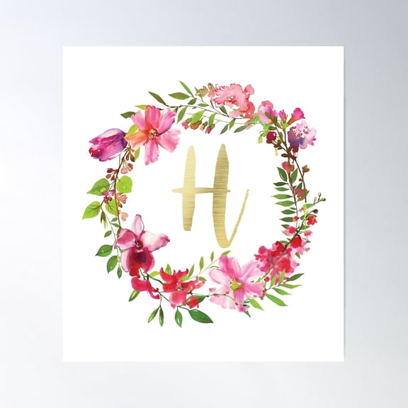 Floral Monogram H Poster Wall Art, Modern Wall Decor For Living Room Bedroom, 12x18 UNFRAMED