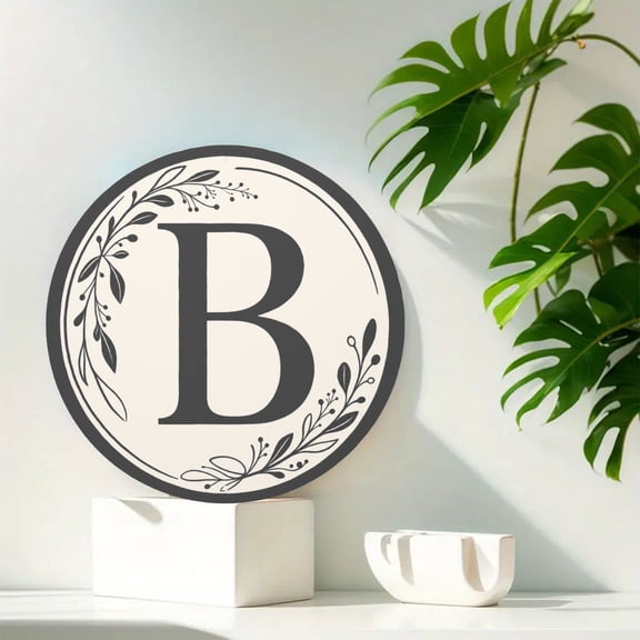 Floral Monogram Letter B Round Metal Tin Sign For Front Door Porch Garden Patio And Living Room Round 8x8 Inch Round