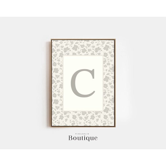 Floral Monogram Letter C Print, New Baby Nursery Art