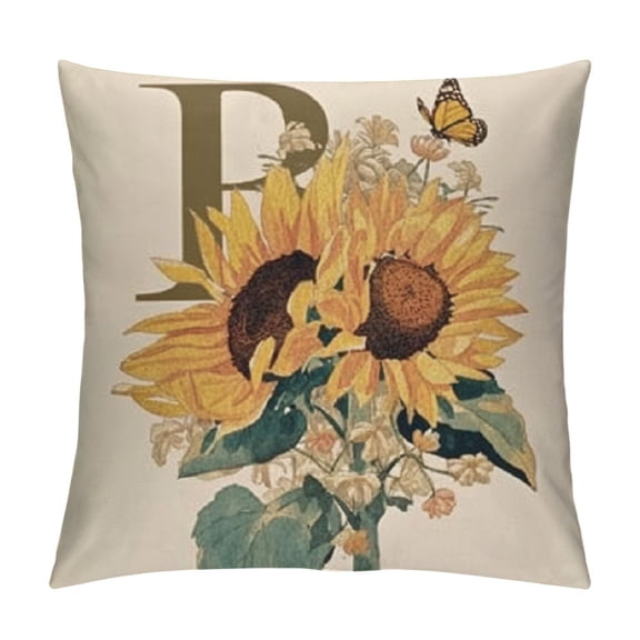 Floral Monogram Letter Golden Letter B Sunflower Pillowcases Personalized Monogram Floral Cushion Cover Pillowcase Christmas Greeting Throw Pillow Cases for Bed Sofa Living Room