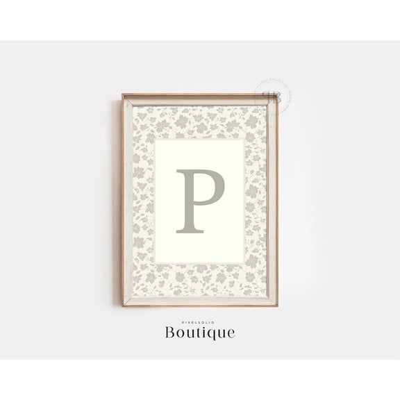 Floral Monogram Letter P Nursery Print