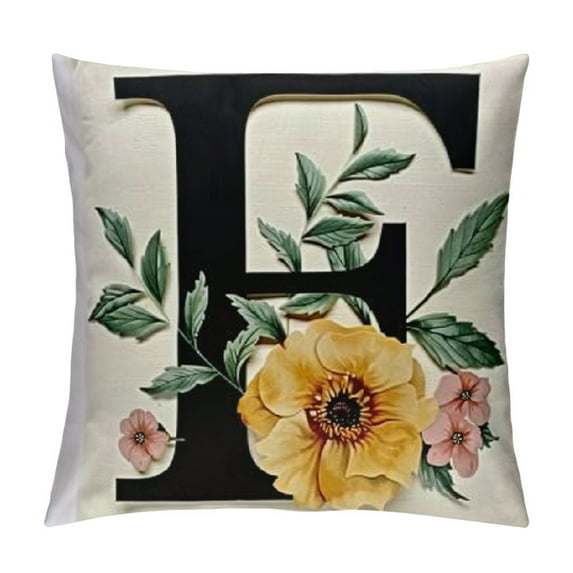 Floral Monogram Letter Sunflower Throw Pillow Case Customize Floral Initial Pillow Sham Christmas Greeting Throw Pillow Cases for Couch Sofa Bed Patio Home