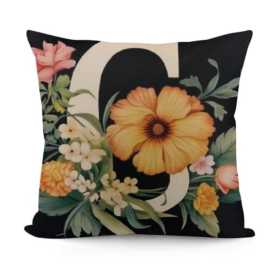 Floral Monogram Letter Sunflower Throw Pillow Cover Customize Floral Initial Pillow Covers Winter Gift Holiday Pillowcase Cushion Cover for Sofa Bed Chair Car