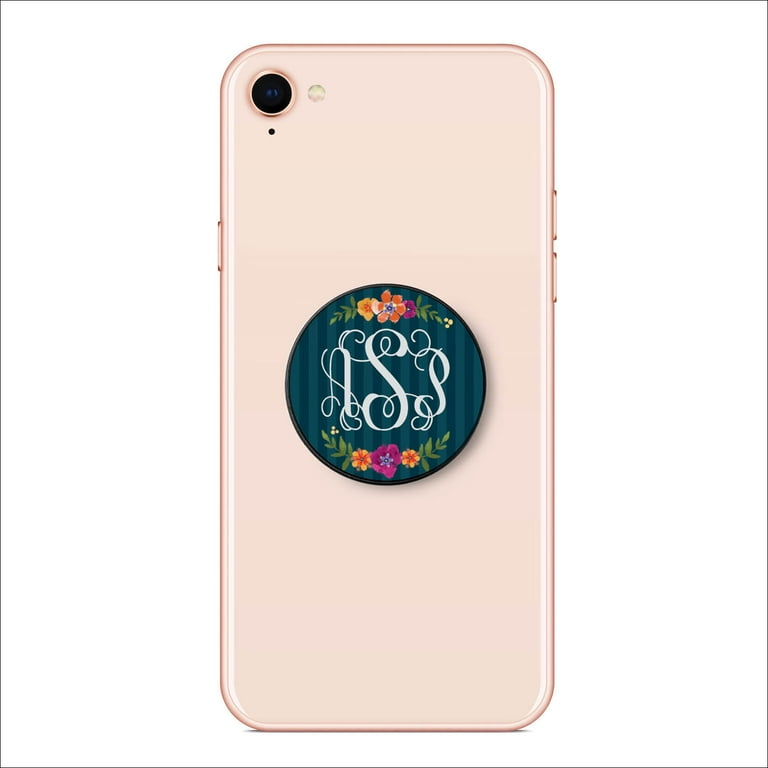 Adhesive PopGrip Expandable Light Pink Floral Monogram Letter D PopSocket - Swappable Phone Grip & Stand With Adhesive Backing Adhesive Phone Grip