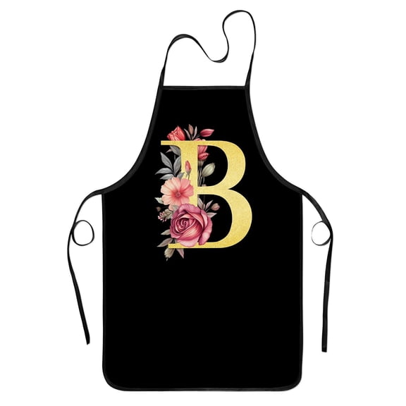 Floral Monogrammed Apron For Women, Small, Black