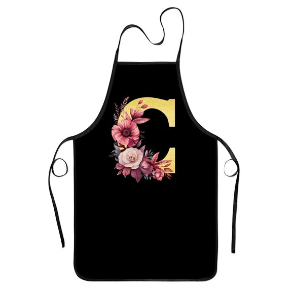 Floral Monogrammed Apron For Women, Small, Black