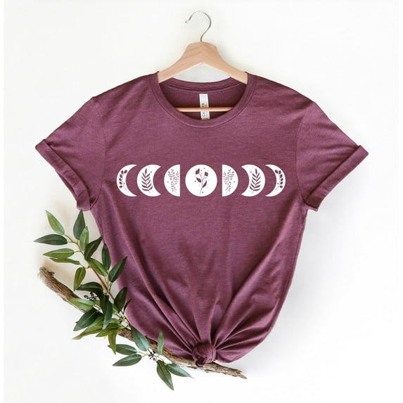 Floral Moon Phases T-Shirt: Boho Celestial Astronomy Tee All Size S-5Xl