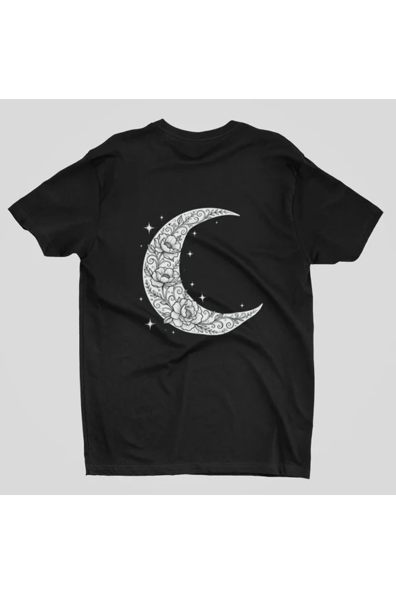 Floral Moon T-Shirt Celestial Crescent Graphic Tee Boho Astrology Unisex Top