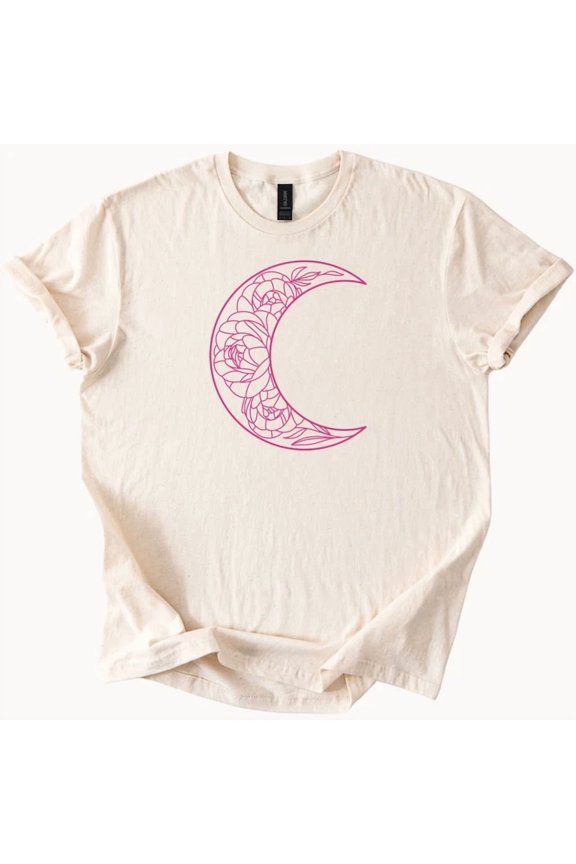 Floral Moon Tee Boho Crescent Graphic Shirt Size S-5Xl Heygategoo Tee