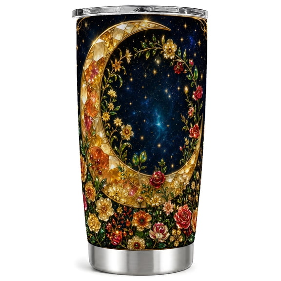 Floral Moon Tumbler 20oz, Rose Tumbler, Celestial Stainless Steel Travel Cup