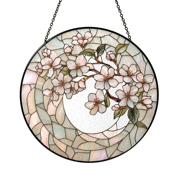 Floral Moon Window Hanging – Stained Glass Style Spring Art
