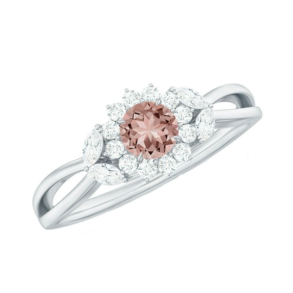 Rosec Jewels Floral Morganite Ring with Diamond for Women (1/2 CT, AAA Quality), 14K White Gold, US 11.50