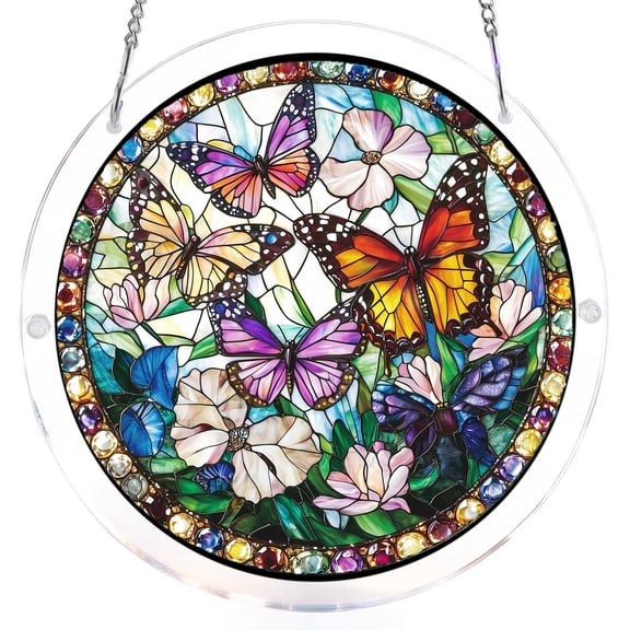Floral Mosaic Suncatcher Kit, DIY Acrylic Flower Window Hanging, Nature-Inspired Stained Glass Style Decor e