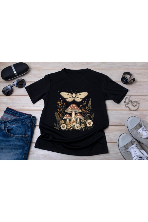 Floral Moth T-Shirt, Cottagecore Fairycore Shirt, Vintage Birthday Gift