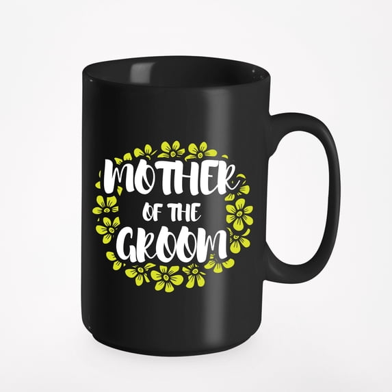 Floral Mother of the Groom Cup, Black 15oz Ceramic Mug