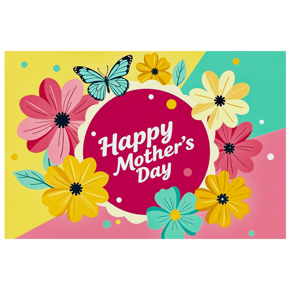 Floral Mother's Day Banner Colorful Decorative Butterfly Theme for Celebrations Events Party