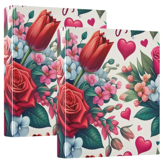 Floral Mother's Day Flowers 3 Ring Binders 1.5 inch Hardcover File Folders with Interior Pockets A4 Size Organizer for School Office Hospital
