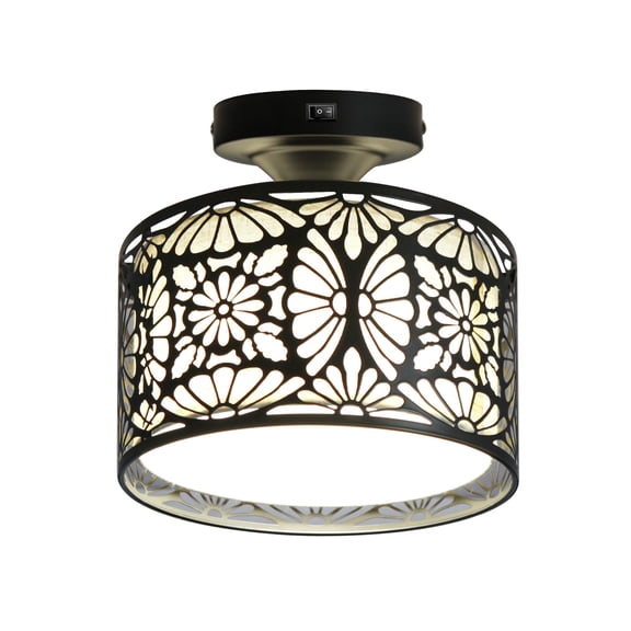 Floral - Motif Drum Ceiling Light 8-1/2 Inch 12V DC LED Interior Fixture