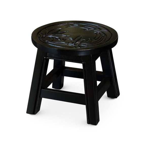 Floral Motif Wooden Stool | Ideal for Drinks Table, Footrest or Child's Step Stool