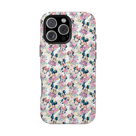 Floral Mouse Ears Tough Phone Case, Dual-Layer Protective Cover for iPhone