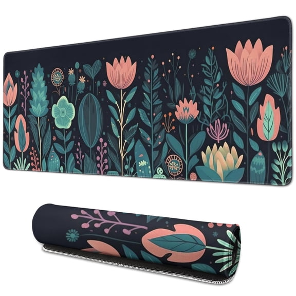 Floral Mouse Mat, Flower Black Base Gaming Mouse Pad, Rectangle Large Non-Slip Rubber Gaming Mouse Pad with Stitched Edges, Office Mouse Pad for Women Men Kids, 31.5x11.8in