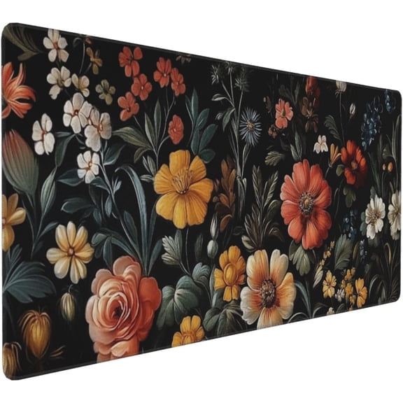 Floral Mouse Mat Vintage Aesthetic Flower Plant Black Extended Mouse Pad Large Gaming Mousepad Wildflower Mousepad Laptop Computer Keyboard Mat Cute Desk Mat for Desktop Office Supplies 35.4"x15.7"