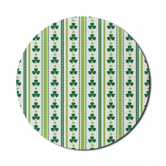 Floral Mouse Pad for Computers, Clovers Vertical Lines and Dots Irish Traditional Floral Pattern, Round Non-Slip Thick Rubber Modern Gaming Mousepad, 8" Round, Lime Green Dark Green, by Ambesonne