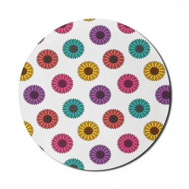 Floral Mouse Pad for Computers, Flower Blossom Petals Summer Bouquets Revival of Season Flourishing Gerbera Theme, Round Non-Slip Thick Rubber Modern Mousepad, 8" Round, Multicolor, by Ambesonne