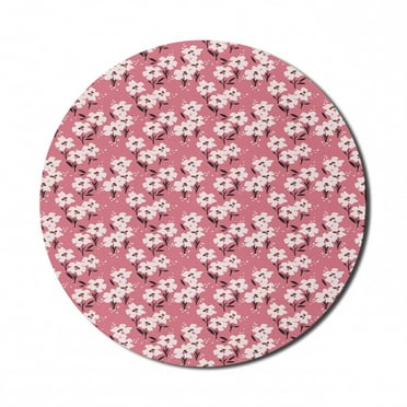 Floral Mouse Pad for Computers, Repetitive Abstract Design Simplistic Hand Drawn Flowers, Round Non-Slip Thick Rubber Modern Gaming Mousepad, 8" Round, Pink Grey, by Ambesonne