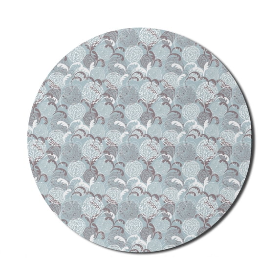 Floral Mouse Pad for Computers, Soft Toned Spring Petals Ornamental Eco Shabby Form Herbs Classic Print, Round Non-Slip Thick Rubber Modern Mousepad, 8" Round, Taupe Baby Blue White, by Ambesonne