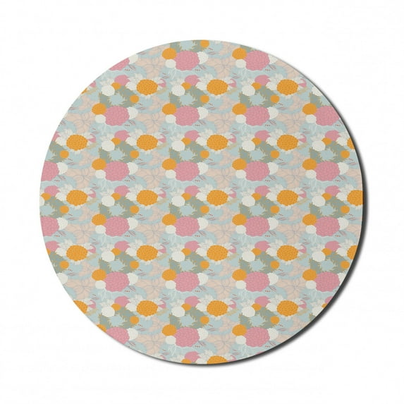 Floral Mouse Pad for Computers, Vintage Inspired Repetition of Abstract Flowers Pastel Tones, Round Non-Slip Thick Rubber Modern Gaming Mousepad, 8" Round, Multicolor, by Ambesonne