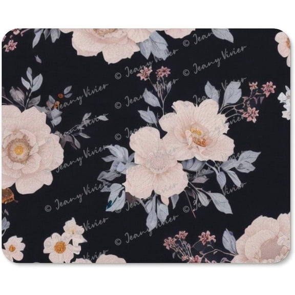 Floral Mouse Pad, Personalized Computer Mouse Pads with Pink Flowers Design, Washable Mouse Mat with Cloth, Gaming Office Home Non-Slip Rubber Base Mousepad for Women, Black 8x10 Inch