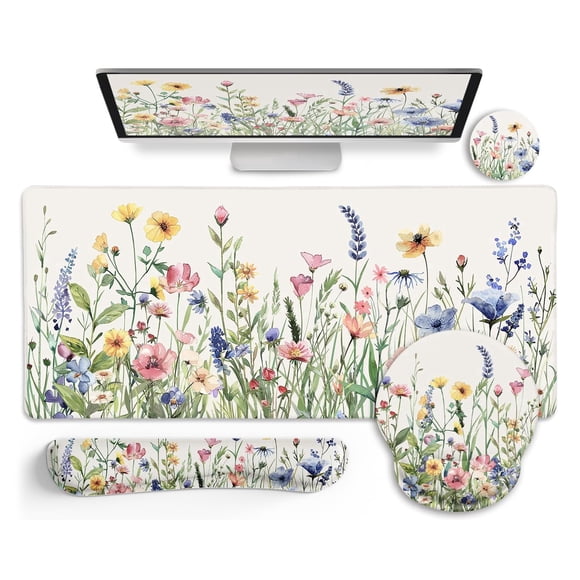 Floral Mouse Pad Set with Wrist Rest - Large Extended Desk Mat, Keyboard Pad & Coaster, Non-Slip Water-Resistant Surface, Ergonomic Support for Office & Gaming