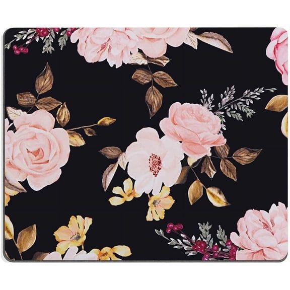 Floral Mouse Pad, Square Personalized Computer Mouse Pads with Pink Flowers Design, Washable Mouse Mat with Lycra Cloth, Gaming Office Home Non-Slip Rubber Base Mousepad