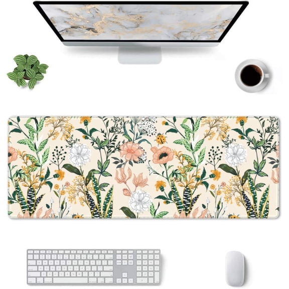 Floral Mouse Pad Stitched Edge XL Large Mousepad 31.5" X 12" Rubber Base Non Slip Desk Mat for Laptop Pc Computer Gaming