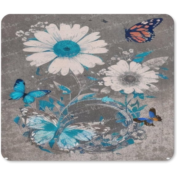 Floral Mouse Pad, Wildlife Flower & Butterfly, Non-Slip Rubber Base and Stitched Edges 10x12 inch