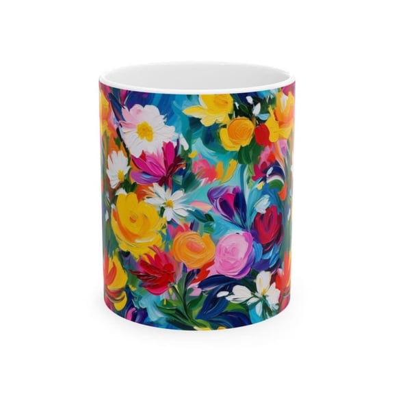 Floral Mug, Colorful Flower Coffee Cup, Botanil Tea Mug, Garden Theme Ceramic Cup, Spring Bms Drinkware, Mother's Day Gift.