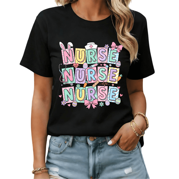 Floral NURSE Leopard Print Graphic Tees Womans Tshirt Shirts Black White S-5XL Tops