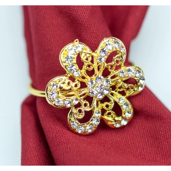 Floral Napkin Rings Set Of 4 Gold Sparkling Napkin Holders Party Table Decors
