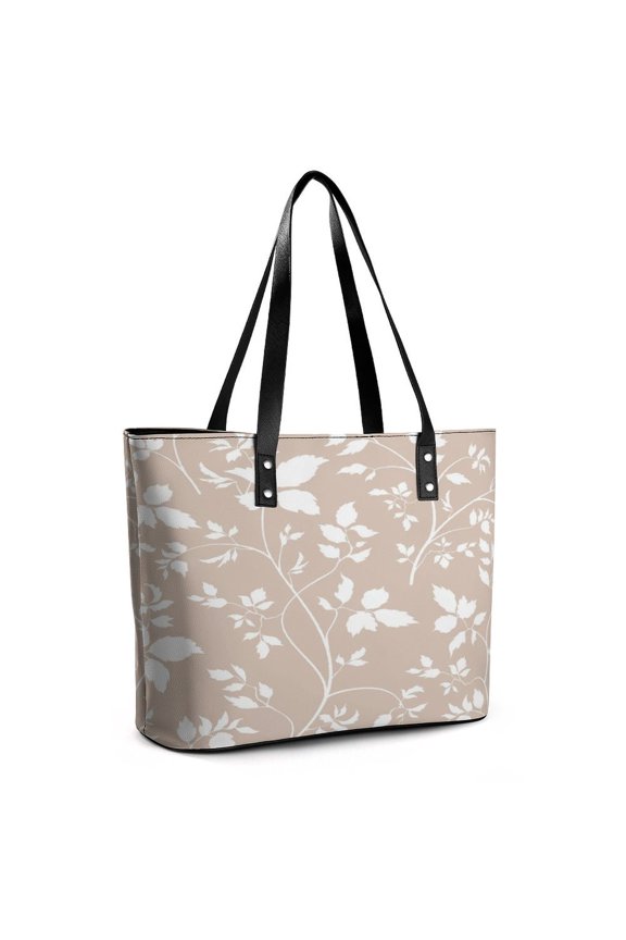 Floral in Natural Farmhouse Style with Cute Simple Branches, Flowers, Leaves Woman Leather Handbags Large Tote Bag Fashion Portable Handbags With Zipper