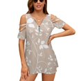 thumbnail image 1 of Floral in Natural Farmhouse Style with Cute Simple Branches, Flowers, Leaves Womens Summer V Neck Zipper Top Short Sleeve T Shirt Off Shoulder Top Casual Classy Loose Shirts, 1 of 7