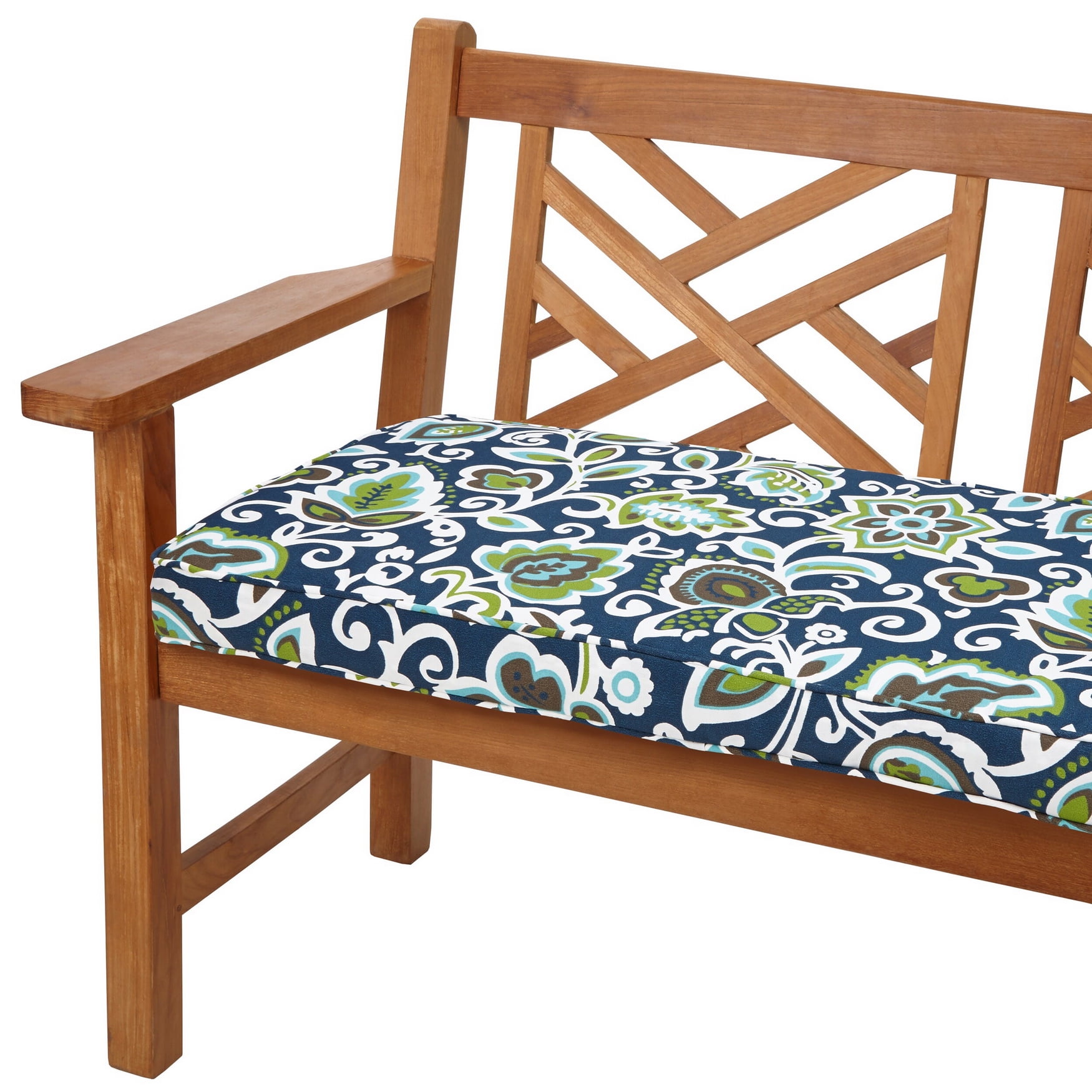 Floral Navy Corded Indoor/Outdoor Bench Cushion