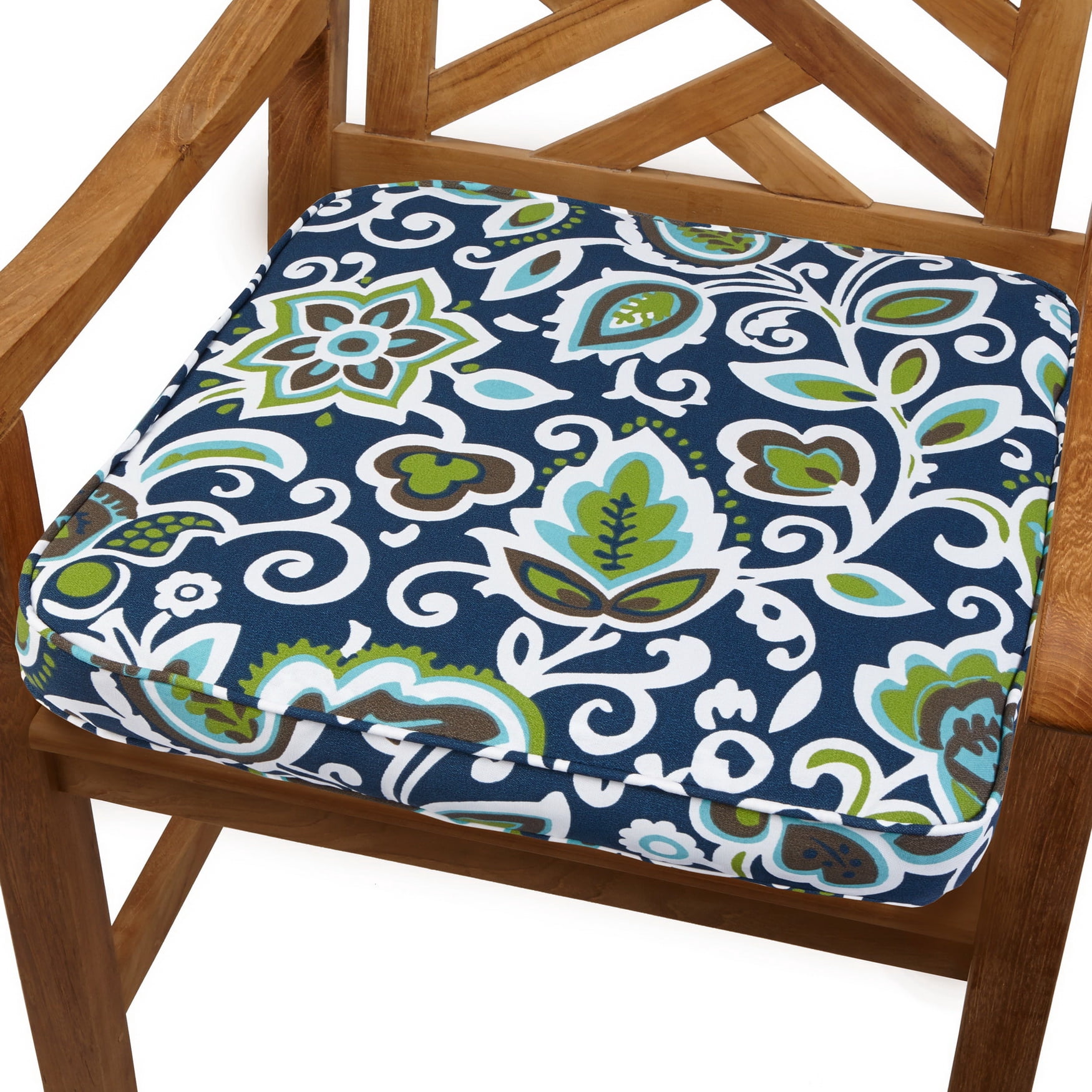 Floral Navy Corded Indoor/Outdoor Cushion 19 x 19 x 3 Inch
