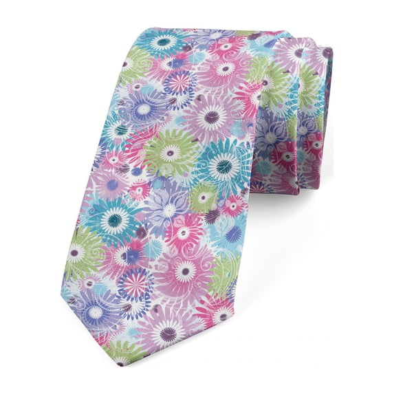 Floral Necktie, Colorful Vintage Curls, Dress Tie, 3.7", Multicolor, by Ambesonne