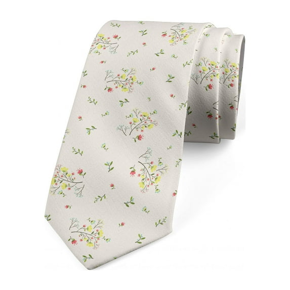 Floral Necktie, Ornamental Spring Bouquets, Dress Tie, 3.7", Multicolor, by Ambesonne