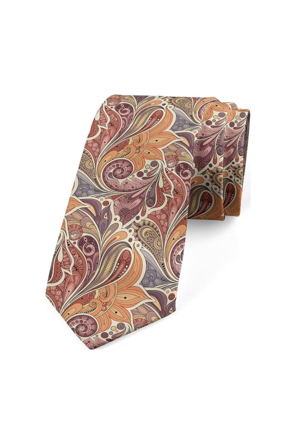 Floral Necktie, Paisley Leaf Pattern, Dress Tie, 3.7", Multicolor, by Ambesonne